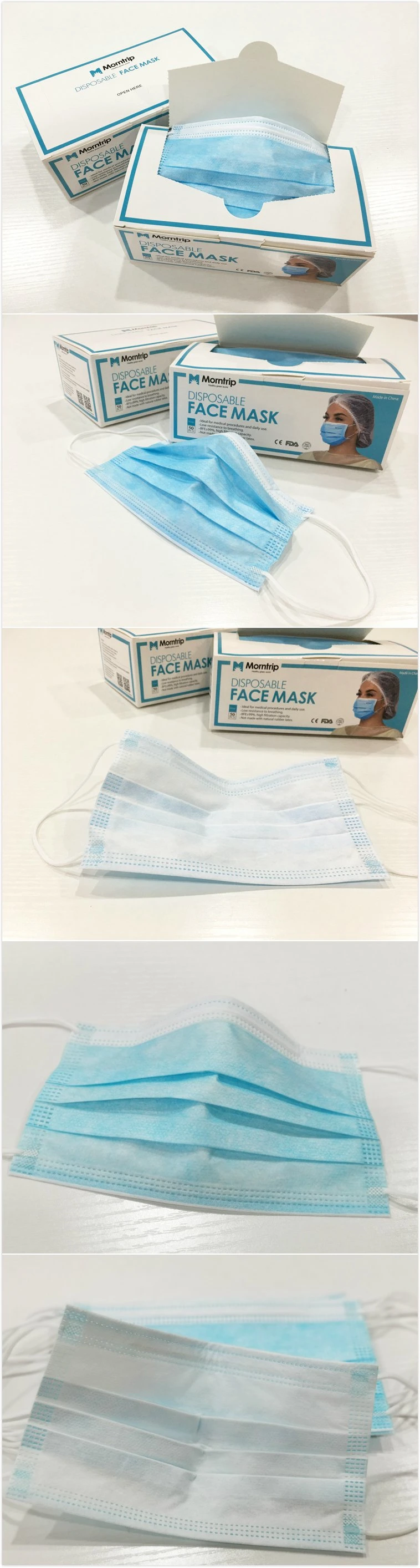 50 Packed Daily Use Nonwoven Disposable Medical Breathable Anti Virus Sterile Surgical Mask with Filter