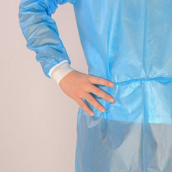 Venta al por mayor vestido de visitante personalizado blusa no tejida médico PP batas de laboratorio desechables uniforme de bata de laboratorio azul blanco barato