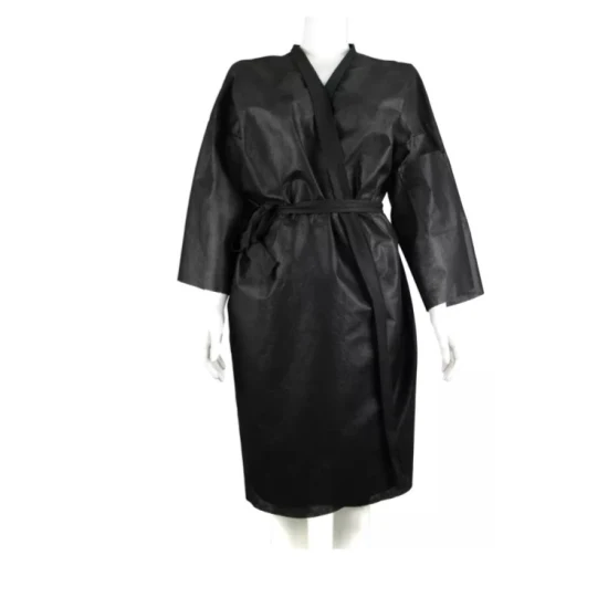 Kimonos no tejidos desechables para SPA, bata de salón de peluquería, albornoz blanco y negro, bata tipo Kimono de PP, capa desechable
