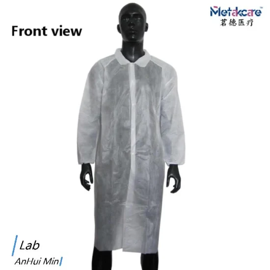 Bata de laboratorio desechable impermeable no tejida microporosa/poliéster/SMS/CPE/PP+PE para médico/paciente/visitante/seguridad industrial